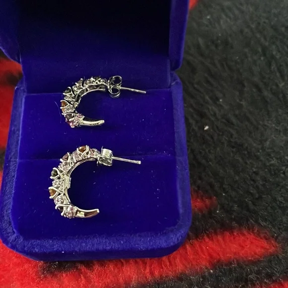 Lovely 925 Silver Earrings With Tourmaline Rhodolite Garnet Stones - Picture 4 of 5